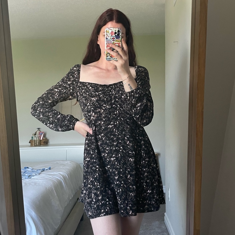 Floral Black Mini Dress
